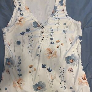 SHEIN White and Blue Fitted Buttoned Tank Top